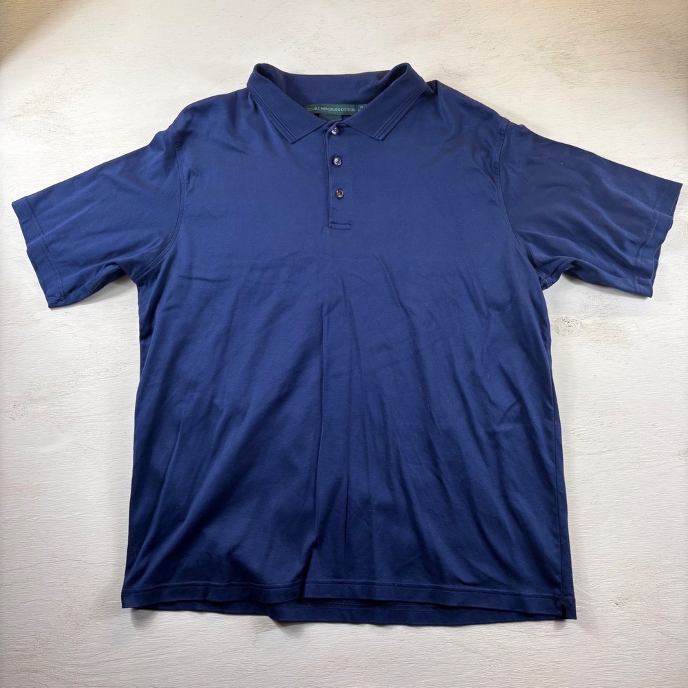 Marshall Fields Mens XL Short Sleeve Navy Minimalist Cotton Polo Shirt Casual